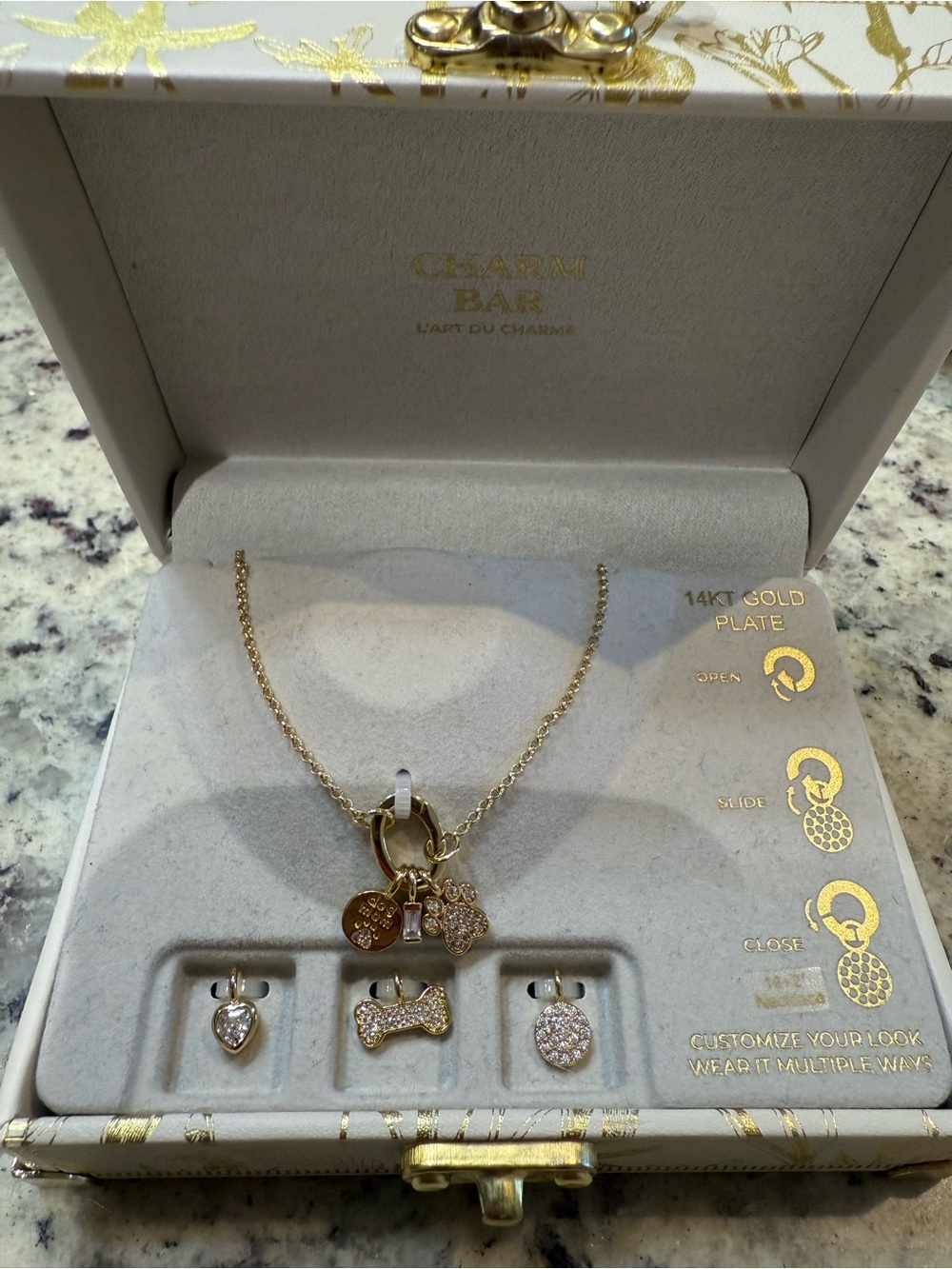 The Charm Bar Gold Necklace w/Sparkling Pavé Accents - 6 Interchangeable Charms